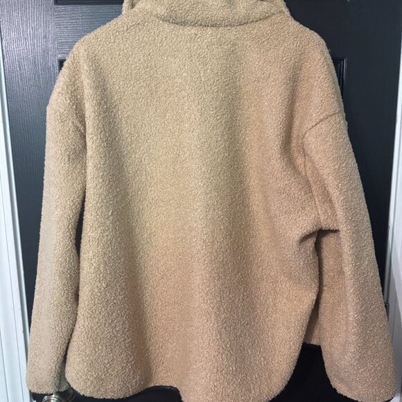 Double Zero Womens Fleece Sweatshirt Faux Leather Trim Tan Black Large - Picture 3 of 3